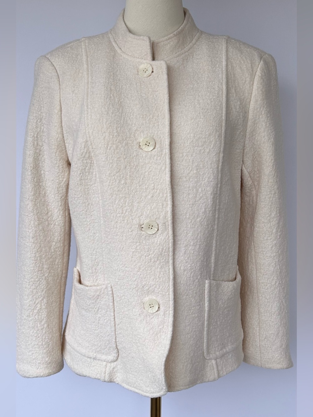 Talbots Women’s Ivory Boiled Wool Blend Jacket Button Size 14